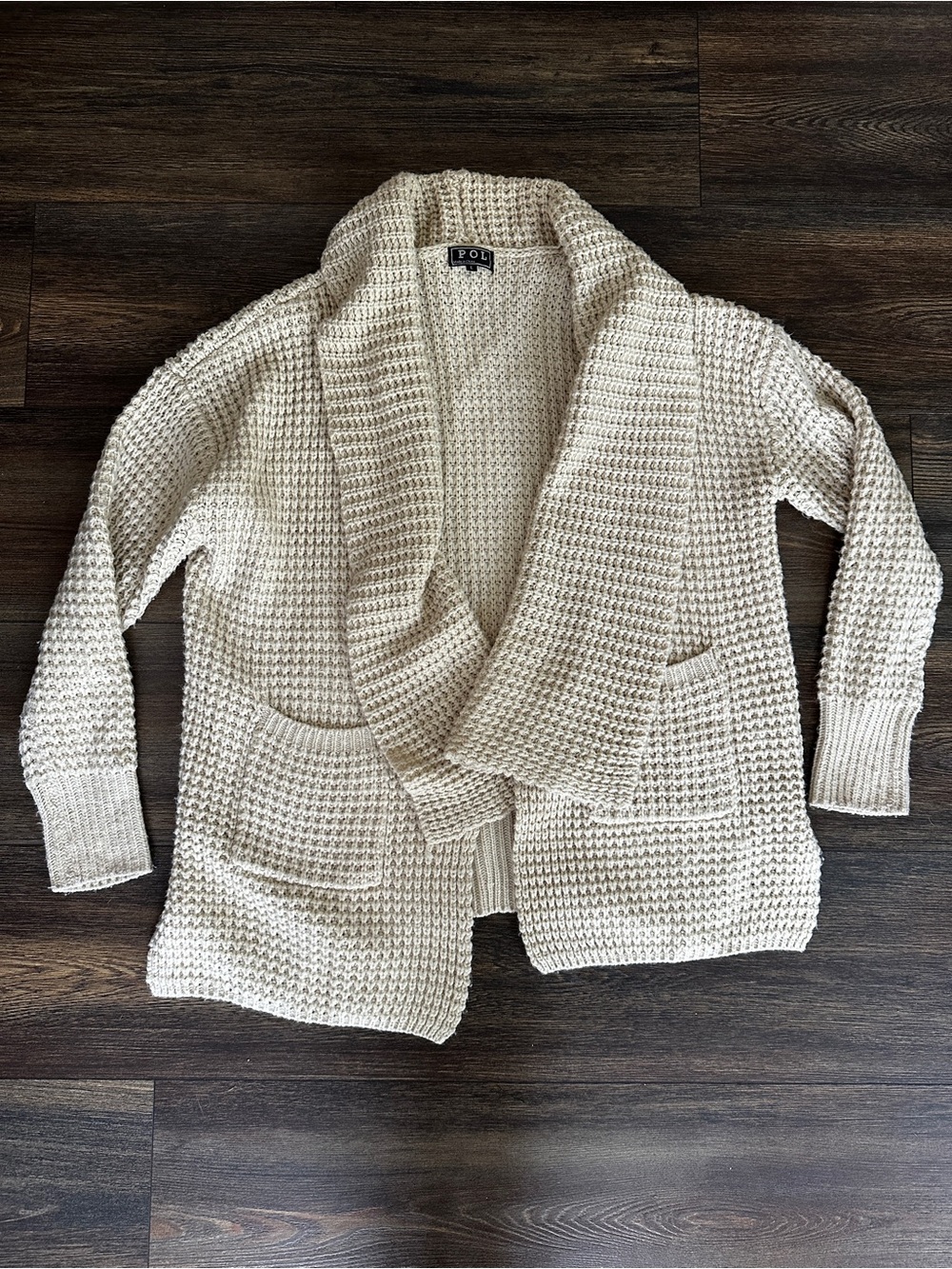 Pol Cream Knit Shawl Collar Cardigan Sweater